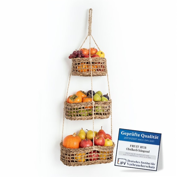 FRUIT HUB® Obstkorb, Hängekorb, Obstkorb Hängend, Hängekorb Küche, Hängekörbe, Fruit Basket, Hängekorb Obst, Obst Korb, Obstkorb Wand, Obst
