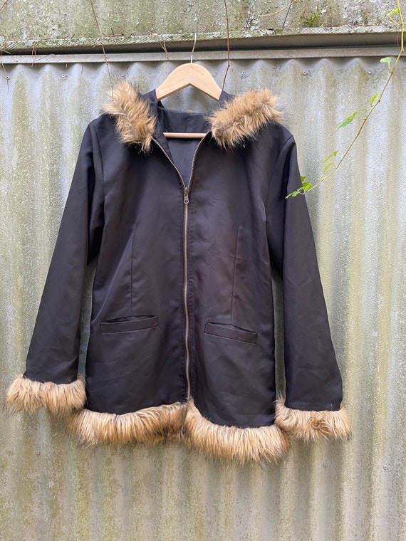 1960s hooded faux fur penny lane zip up jacket - image 1