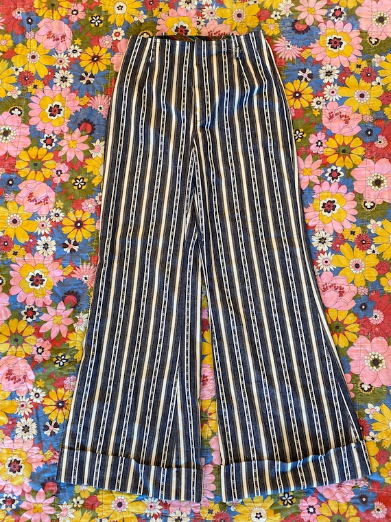 1970s rare denim striped bell bottoms