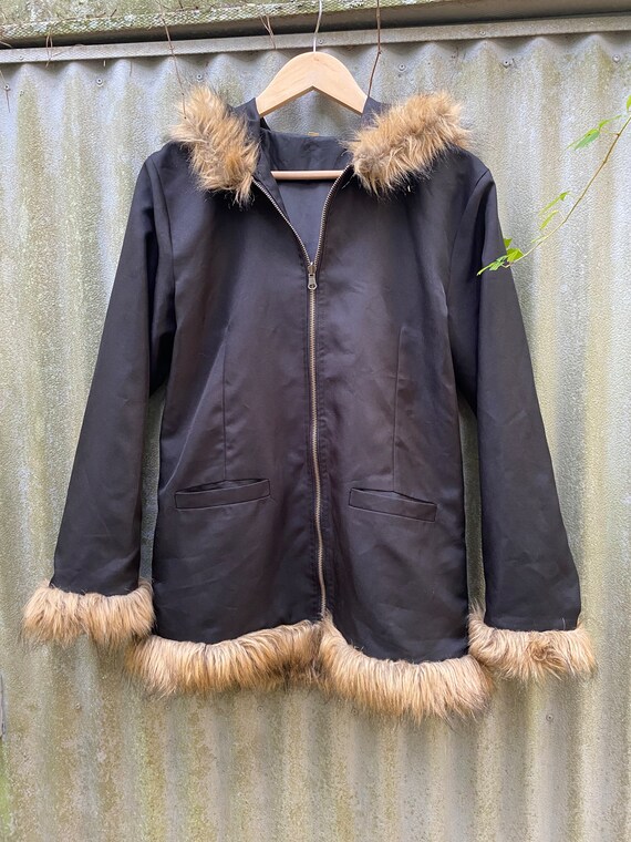 1960s hooded faux fur penny lane zip up jacket - image 2