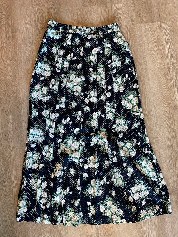 1990s daisy print floral polka dotted maxi skirt