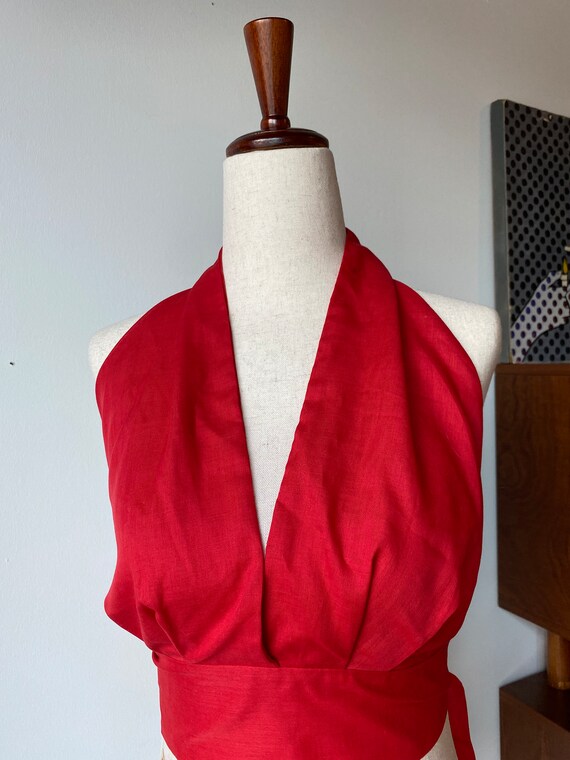 1970s deadstock red cotton halter top - image 5