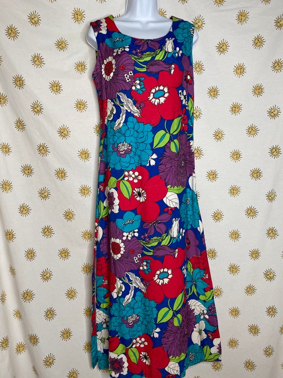 1960s silk cotton flower power maxi dress