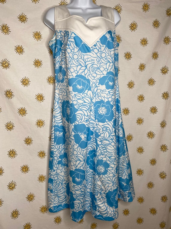 1960s blue summer floral dress