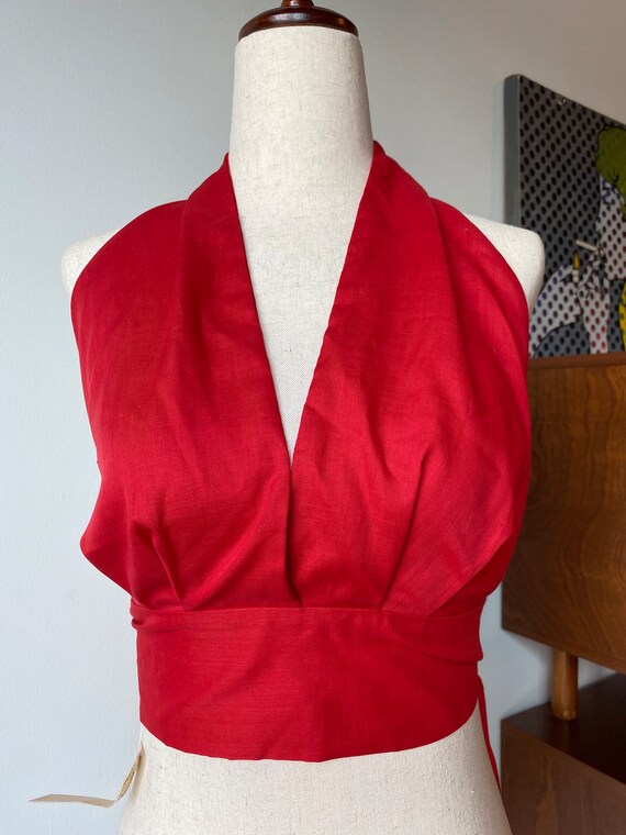 1970s deadstock red cotton halter top - image 3