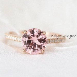 Vintage Round Morganite Ring: 14K Rose Gold Vermeil, Simulated Diamond