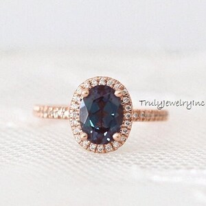 Vintage Alexandrite Engagement Ring: Rose Gold Oval Moissanite Cluster