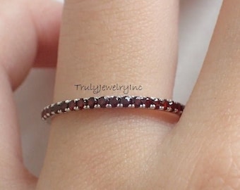 Garnet Stacking Birthstone Eternity Ring Sterling Silver Tiny Minimalist Wedding Band January Birthstone, stacking ring - engagement ring