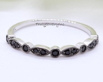 Black Spinel Sterling Silver Eternity Band Ring