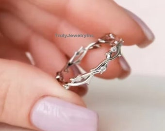 Twig Ring: Sterling Silver Vine Band with Simulated Diamonds