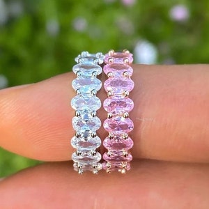 Pink Sapphire Diamond Band: 14k Gold September Birthstone Ring
