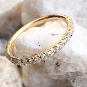 14K White Gold Wedding Band / Women Ful Eternity Stackable Band / CZ Eternity Ring / Micro Pave Simulated Diamond Band / Anniversary Gift