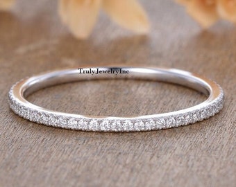 Round Diamond Wedding Band/Pave Full Eternity Band/Simulated Diamond On Sterling Silver Band,  Anniversary Band, 925 Sterling Silver Ring