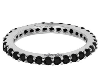 Black Spinel Eternity Ring: Sterling Silver Stackable Wedding Band