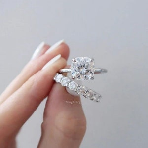 Cushion Cut Moissanite Bridal Set: 925 Sterling Silver Engagement Ring