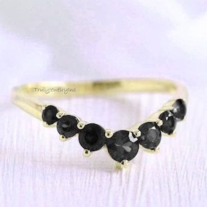Black Diamond curved chevron wedding band,Black Curved Band -Black Stacking Band- Wedding Band- Half Eternity -Sterling Silver -Gift for Her