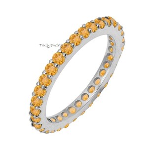 Citrine Full Eternity Band Pave 2.00mm Band Citrine Infinity Band Wedding Anniversary Delicate Stack Ring November Birthstone Gaurd Band