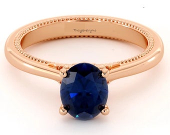 Ovaler blauer Saphir Ring: Rosegold Sterling Silber Solitär