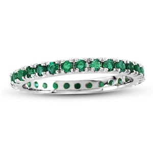 Natural Emerald Band Ring , 14K Gold Vermeil Band Ring , Eternity Band Ring , Stackable Band Ring , Emerald Gemstone Ring , Gift For Her