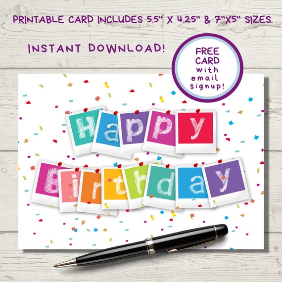 Printable Birthday Card INSTANT PRINTABLE Greeting Cards Etsy