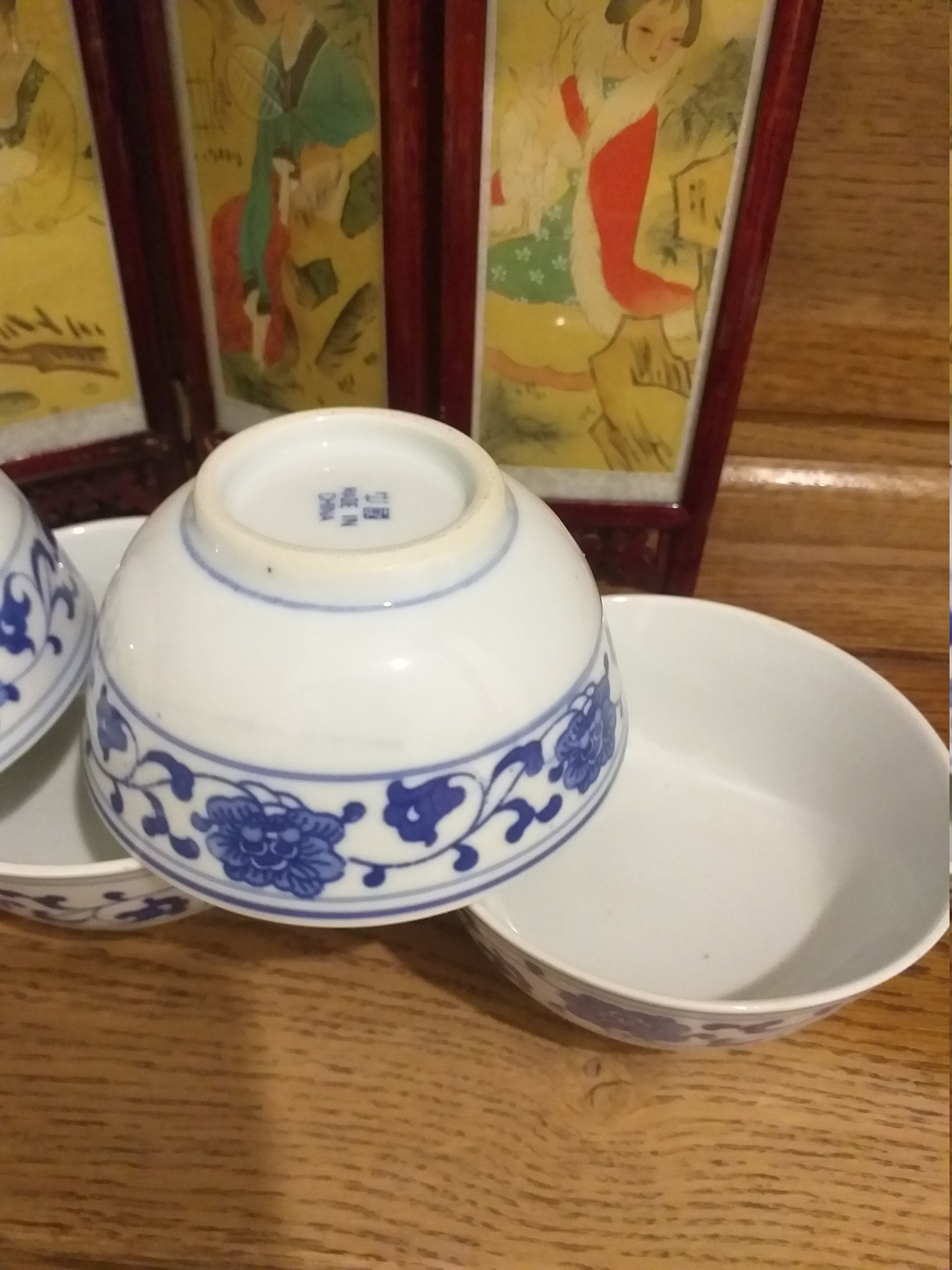 China Rice Deep Bowls/rice Bowls White and Blue China/vintage China