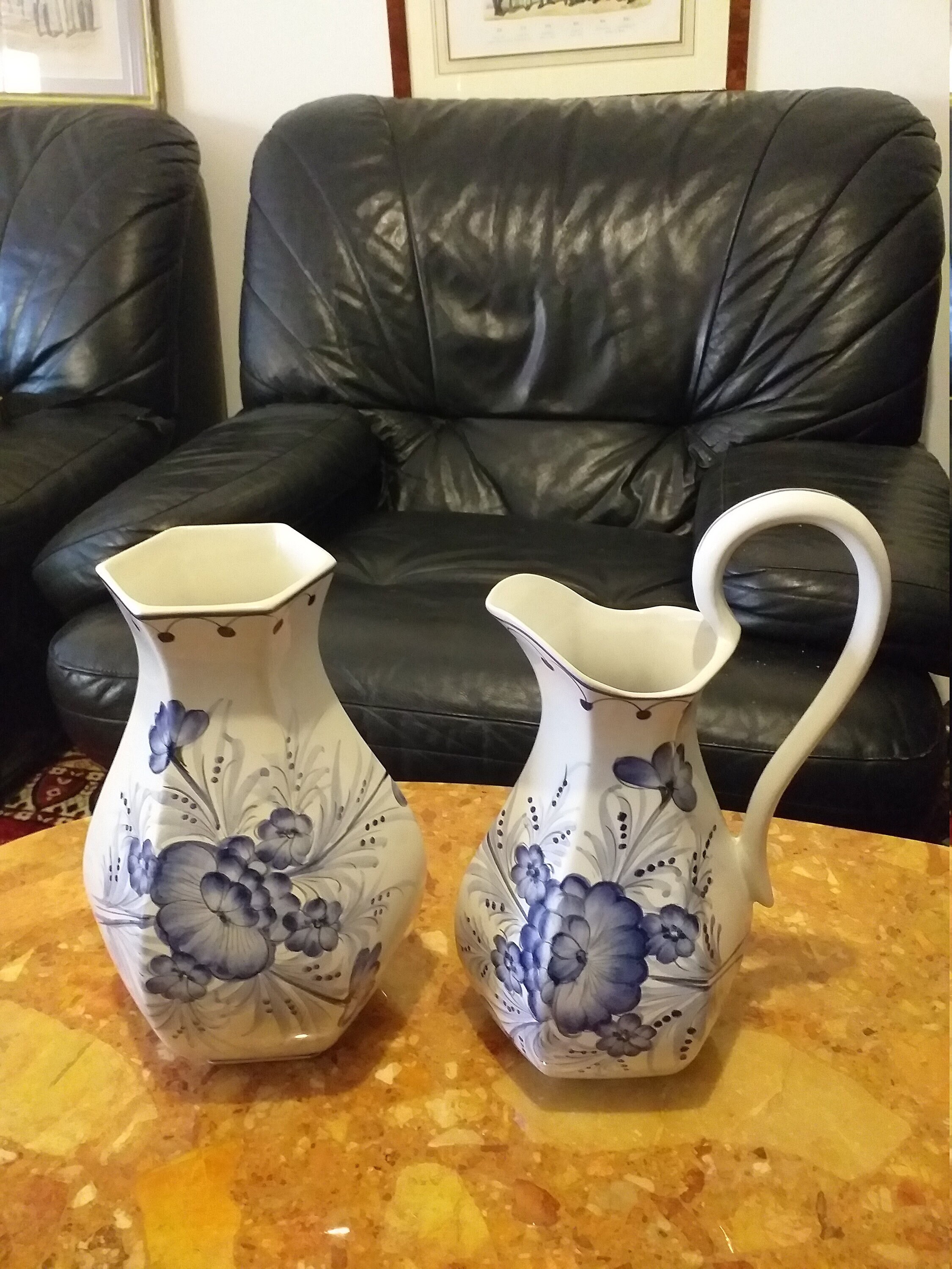 Vintage Big Vase & Jug Blue White Edw Edward Belgique