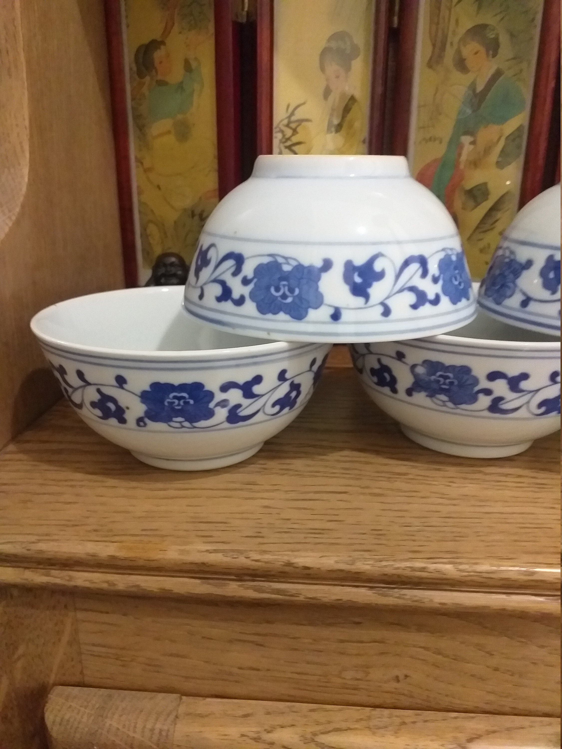 China Rice Deep Bowls/rice Bowls White and Blue China/vintage China