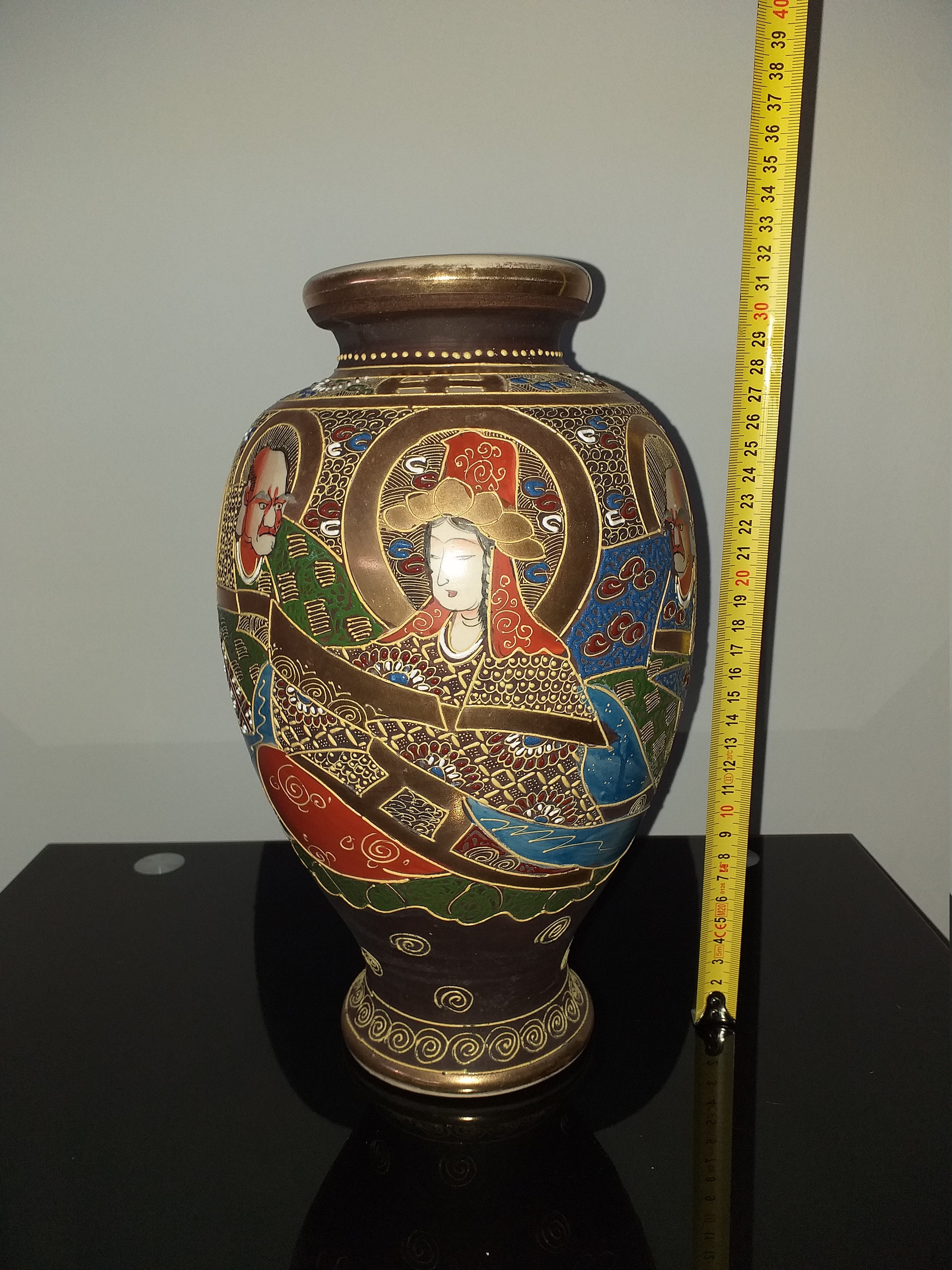 Satsuma 2 Large Vase Vintage Japan /Japon Hieroglyphs With Stamps/Large Satsuma Vase/Pair Large Asia