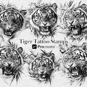 Procreate Tiger Stamps, Realistic Roaring Tigers, Realism Tiger Tattoo Designs, Procreate Wildlife Animals, Digital Download Stamp Brushes
