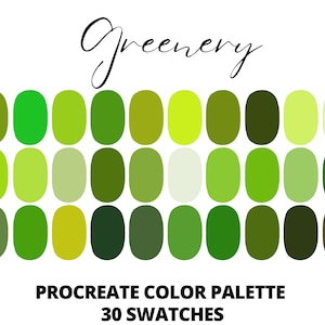 Procreate Color Palette, Green color swatches, Spring Greenery digital color