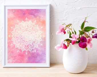 Printable Wall Art Mandala, Yoga Poster, Boho Art Print, Digital Prints, Mandala Wall Art Printable, Downloadable Art, Mandala Painting