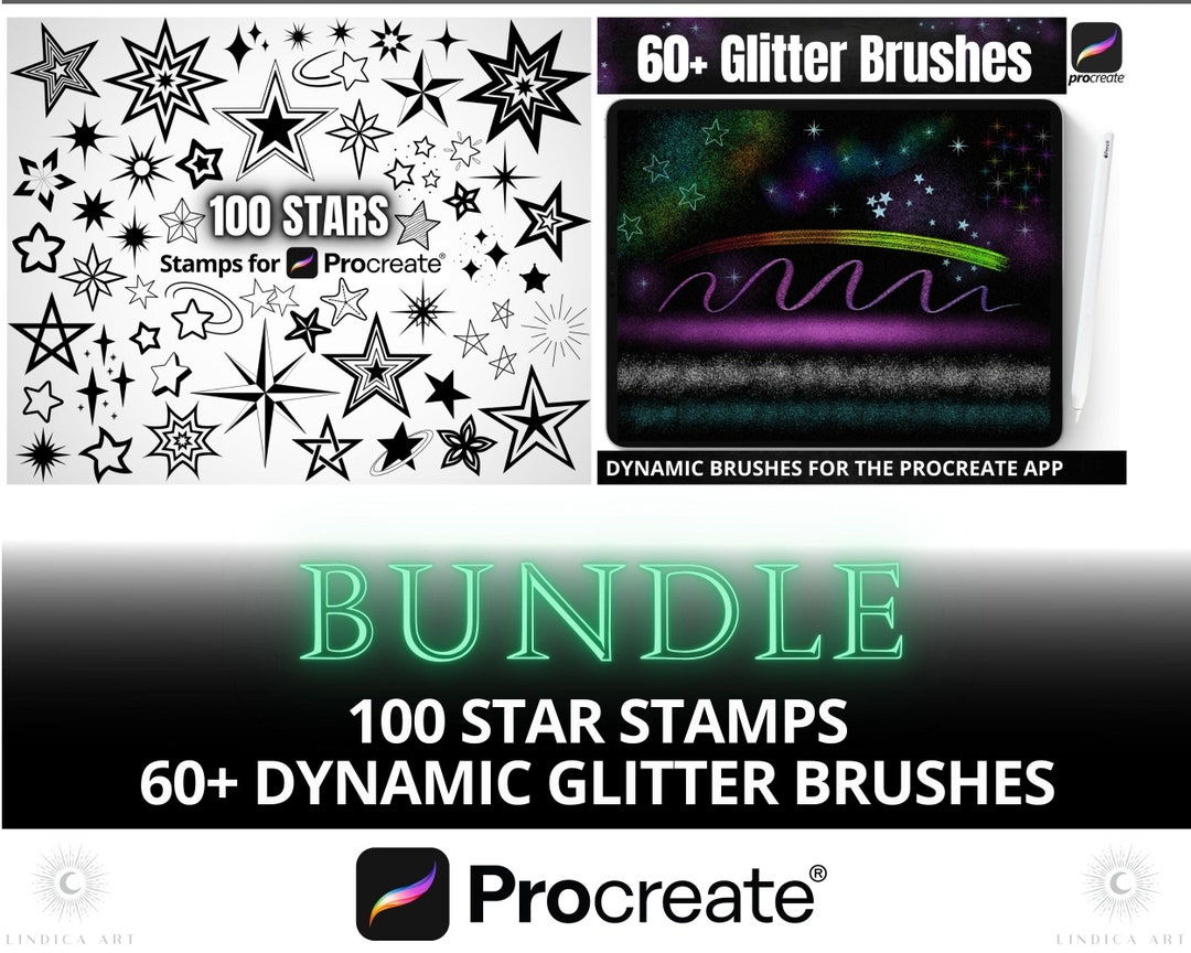 Procreate BUNDLE Star Stamps & Glitter Brushes, Digital Download Brush ...