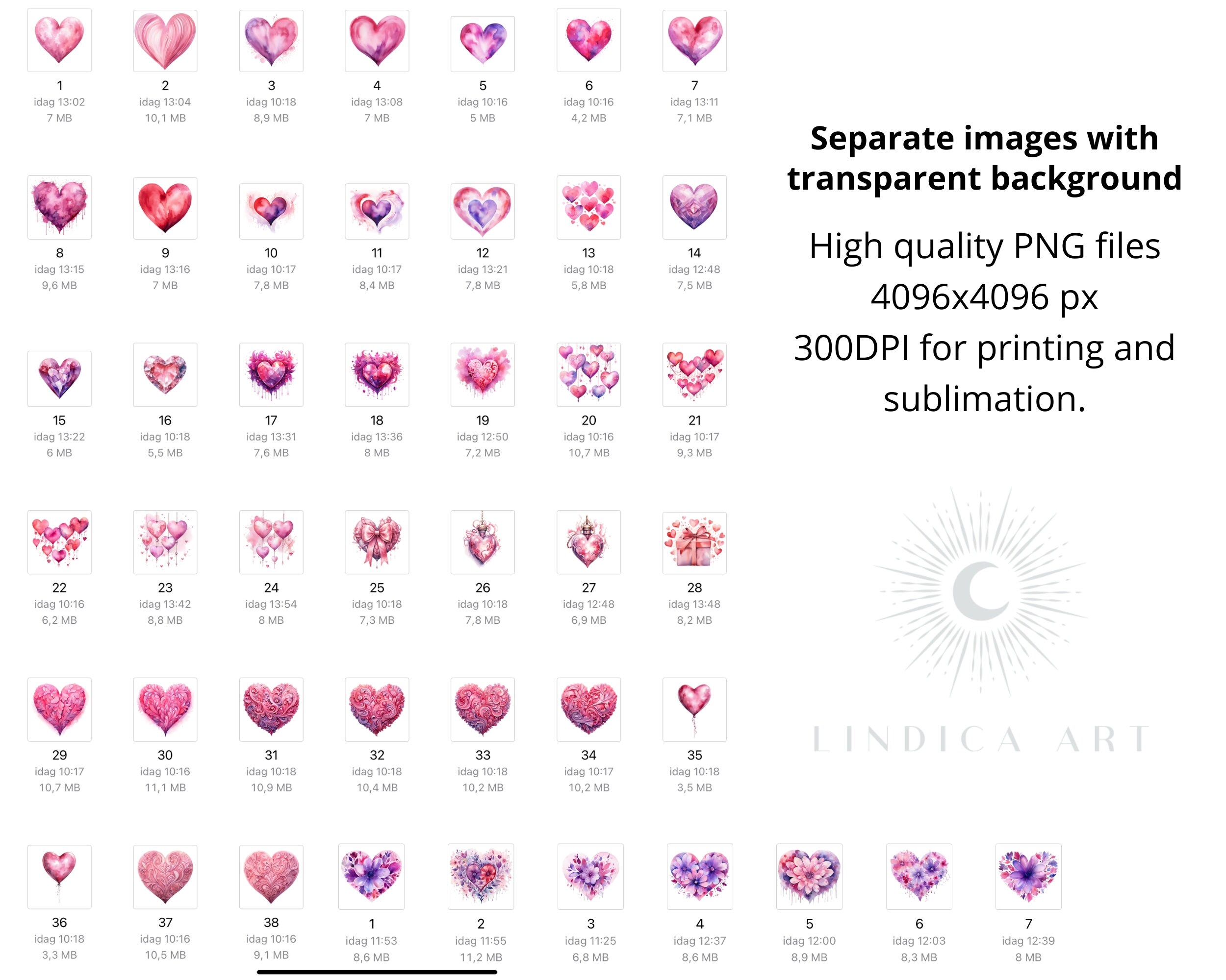 Clipart Pink Valentine Love Hearts 45 PNG Files, Pastel Watercolor Art ...