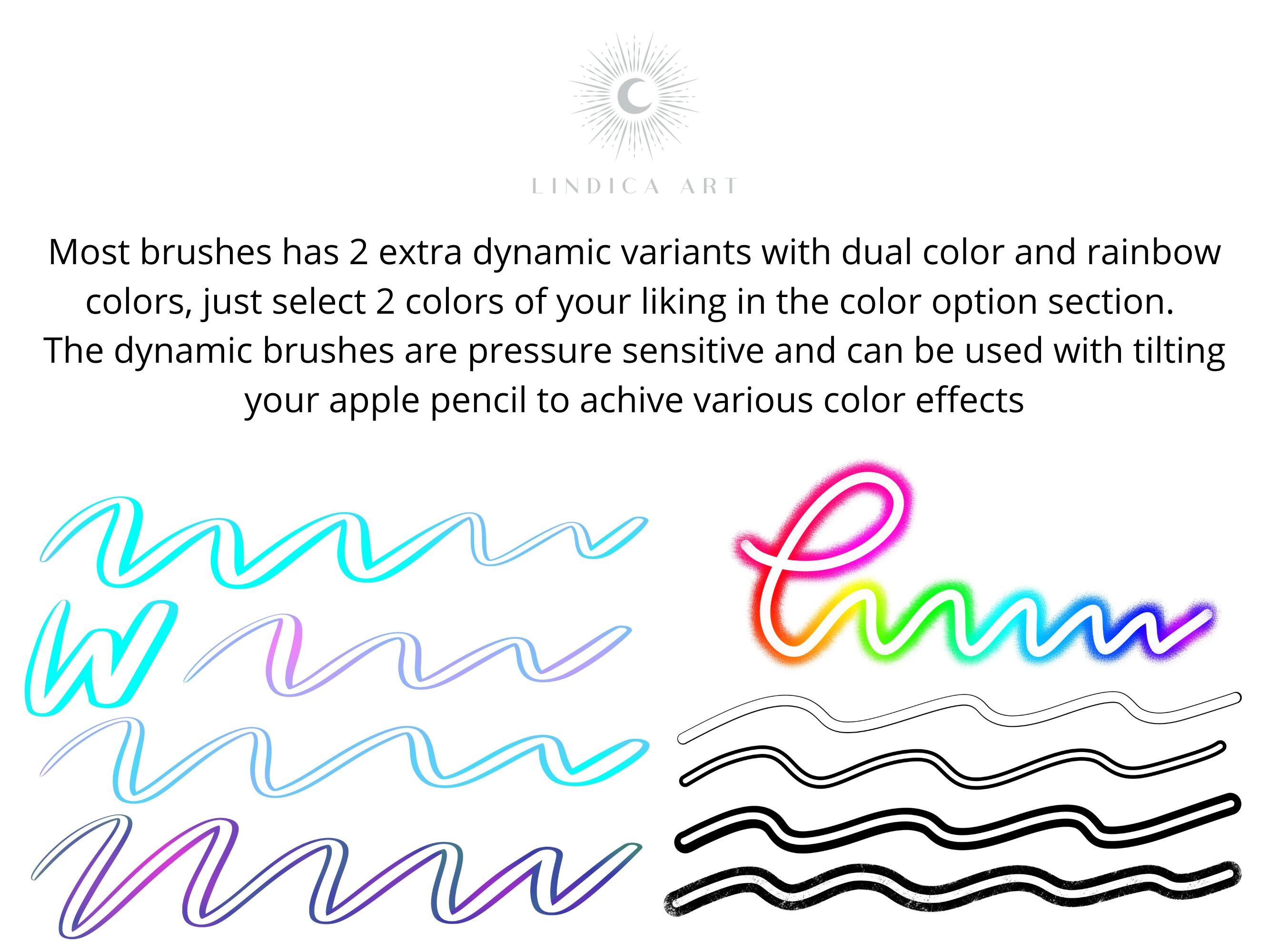 Procreate Brushes Outline Lettering, 21 Dynamic Colors Brush Pack