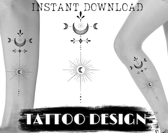 Tattoo Design Ornamental Celestial, Mandala Ornament, Stampabile Stencil Tattoo Flash, Download digitale istantaneo Opera d'arte, Modello di tatuaggio
