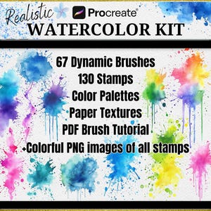 Procreate Watercolor Painting kit, Realistic Dynamic Watercolor Brushes & Stamps BUNDLE, Color Pallets, Digital Brush, iPad Drawing