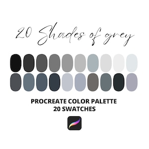 Procreate Color Palette, 20 grey shades color swatches, Procreate swatches, iPad drawing, digital painting, instant download, swatch file