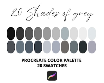 Procreate Color Palette, 20 grey shades color swatches, Procreate swatches, iPad drawing, digital painting, instant download, swatch file