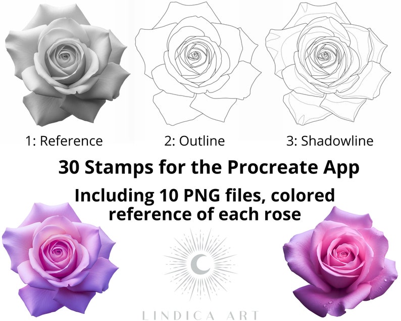 Procreate Stamp Brushes BUNDLE, Realistic Roses & Butterflies Tattoo ...