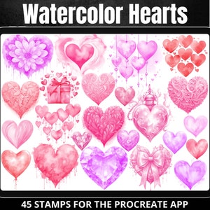 Procreate Stamps Watercolor Valentine Hearts Bundle, Digital Heart Shapes Stamps, Procreate Watercolor, Free COMMERCIAL USE LICENSE included