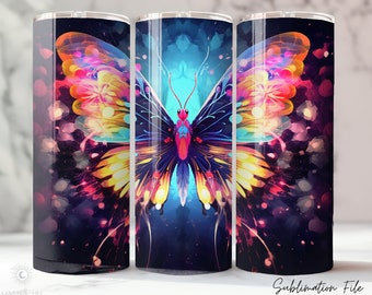 Sublimation Design, Tumbler wrap 20oz, PNG file, Colorful Butterfly Neon color, 30oz tumbler design, Straight & Tapered, skinny Tumbler wrap