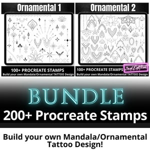 BUNDLE 200 Procreate Ornamental Stamp Brushes, Build your own Mandala Ornamental Tattoo design, Procreate Stamps, Boho Feminine Tattoo