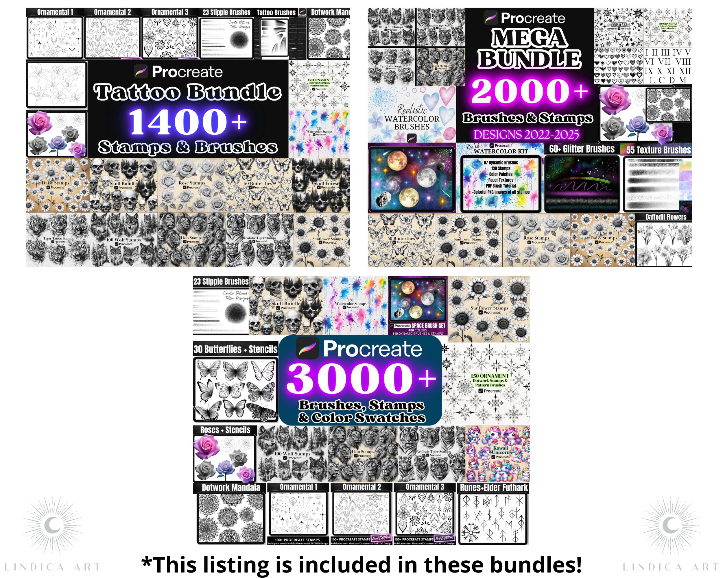 Procreate Mandala Stamp Brushes Bundle – Ornamental Dotwork Tattoo ...