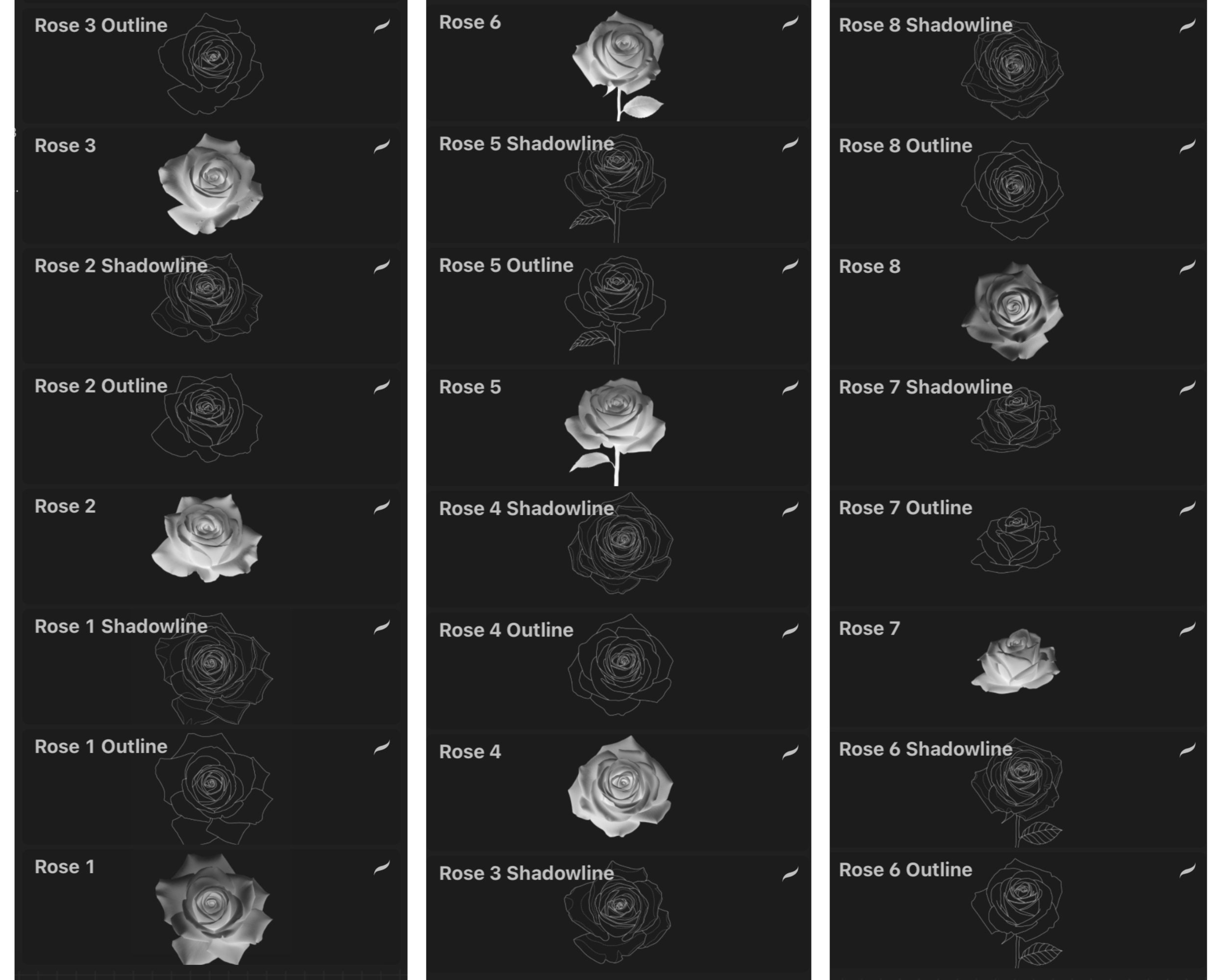 Procreate Stamp Brushes Realistic Rose Flowers, Tattoo Stencil Designs ...