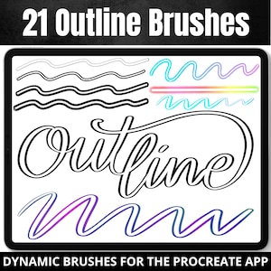 Pincéis Procreate Outline Lettering, Pacote de pincéis com 21 cores dinâmicas, Pincéis vazados, Pacote para Procreate, Letra de script, Pincéis personalizados