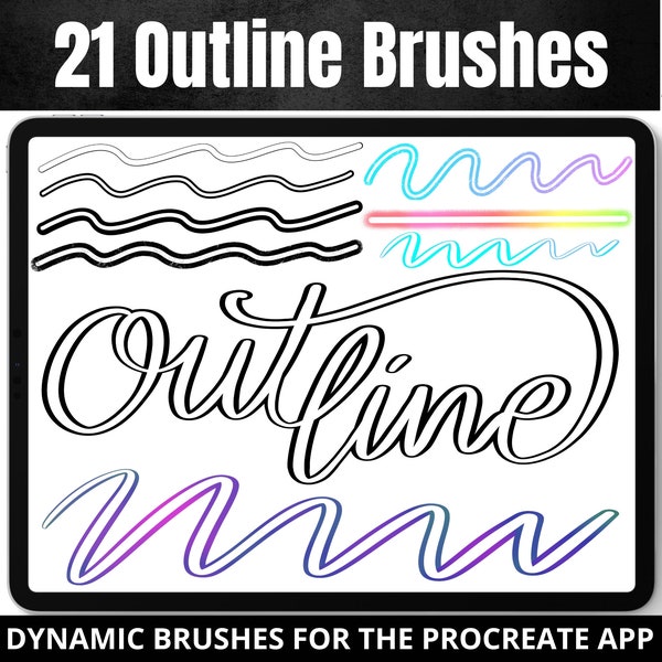 Procreate Brushes Outline Lettering, 21 Dynamic colors Brush Pack, Hollow Brushes, Bundle for Procreate, Script letter, Custom made Brushes