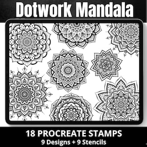 Procreate Mandala Dotwork Stamp Brushes BUNDLE, Ornamental Tattoo Design Stencils, Mandala Flowers Tattoo reference, Digital Brush iPad