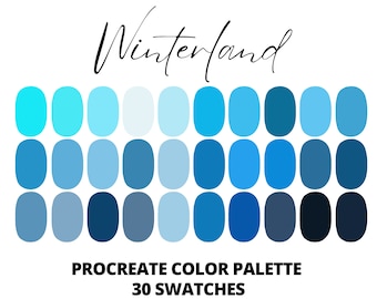 Winterland Procreate Color Palette, Procreate swatches, ice blue color palette, Christmas color swatches