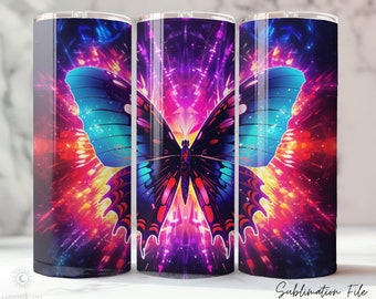 Tumbler wrap 20oz, Sublimation design, PNG file Butterfly Colorful, Skinny Tumbler wrap, 30oz tumbler design, Straight & Tapered tumbler PNG