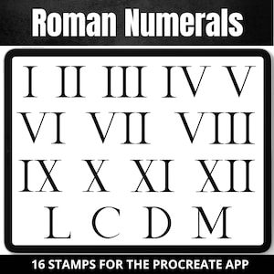 Pennelli per timbri con numeri romani Procreate, disegni per tatuaggi, pennelli digitali con numeri romani, stencil per tatuaggi, set di timbri per app Procreate